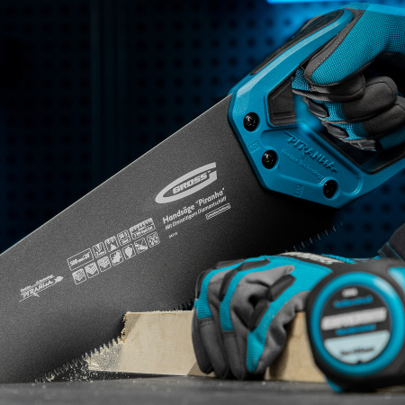 Ножовка по дереву "PIRANHA", 500 мм, 7 TPI, 3D-зуб, тефлоновое покрытие полотна, двухкомпонентная рукоятка Gross цена