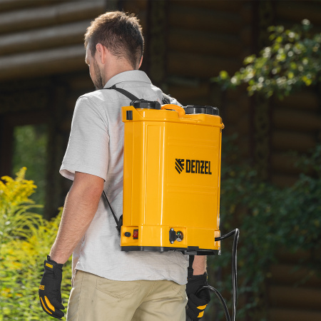 Опрыскиватель ранцевый аккумуляторный D-16LA, 16 л, 12 В, 8 Ач Denzel цена