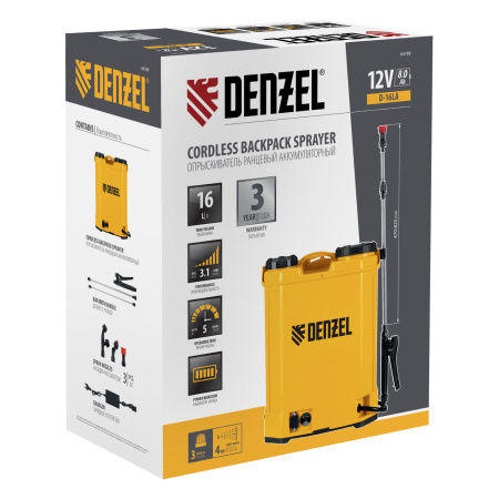 Опрыскиватель ранцевый аккумуляторный D-16LA, 16 л, 12 В, 8 Ач Denzel цена