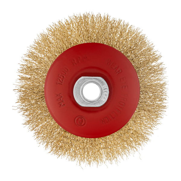 Щетка для УШМ, 115 мм, М14, "тарелка", латунированная витая проволока Matrix