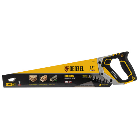Ножовка по дереву, 450 мм, 9 TPI, зуб 3D, металлопластиковая рукоятка Denzel цена
