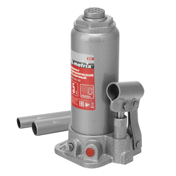 Домкрат гидравлический бутылочный, 5 т, высота подъема 216-413 мм, в пластиковый кейсе Matrix цена
