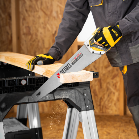 Ножовка по дереву, 450 мм, 9 TPI, зуб 3D, металлопластиковая рукоятка Denzel цена