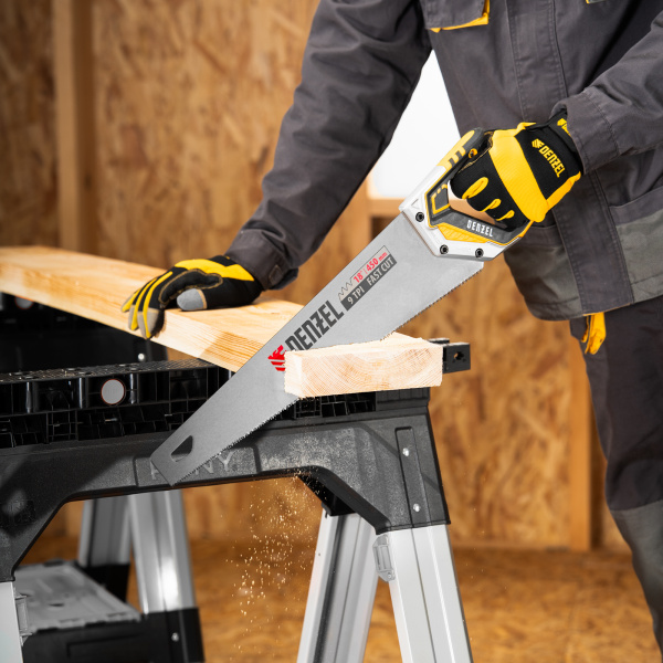 Ножовка по дереву, 450 мм, 9 TPI, зуб 3D, металлопластиковая рукоятка Denzel цена