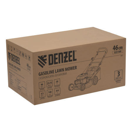 Газонокосилка бензиновая GLD-460, 146 куб.см, ширина 46 см, ручная, 7 уровней, травосборник 50 л Denzel цена