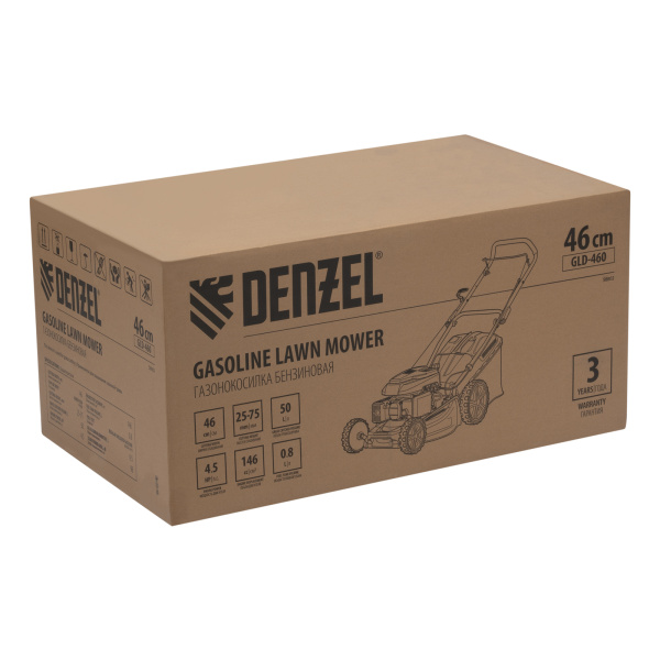 Газонокосилка бензиновая GLD-460, 146 куб.см, ширина 46 см, ручная, 7 уровней, травосборник 50 л Denzel цена