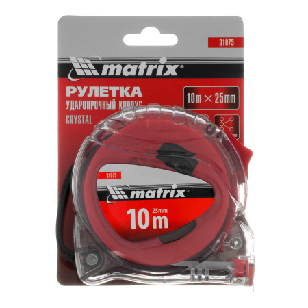 Рулетка Crystal,10 м х 25 мм,корпус из поликарбоната Matrix цена