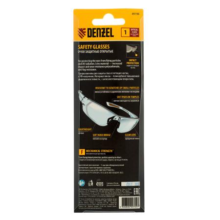 Очки защитные открытые, поликарбонатные, прозрачная линза Denzel цена