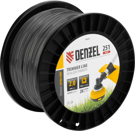 Леска для триммера двухкомпонентная квадрат, 2,0мм х 251м, на DIN катушке EXTRA CORD Denzel цена