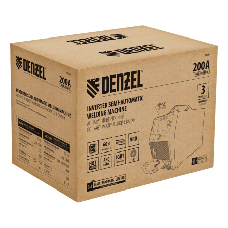 Аппарат инвертор. полуавтомат. cварки IMIG-205SDR, 200 А, ПВ 60%, катушка 5 кг Denzel