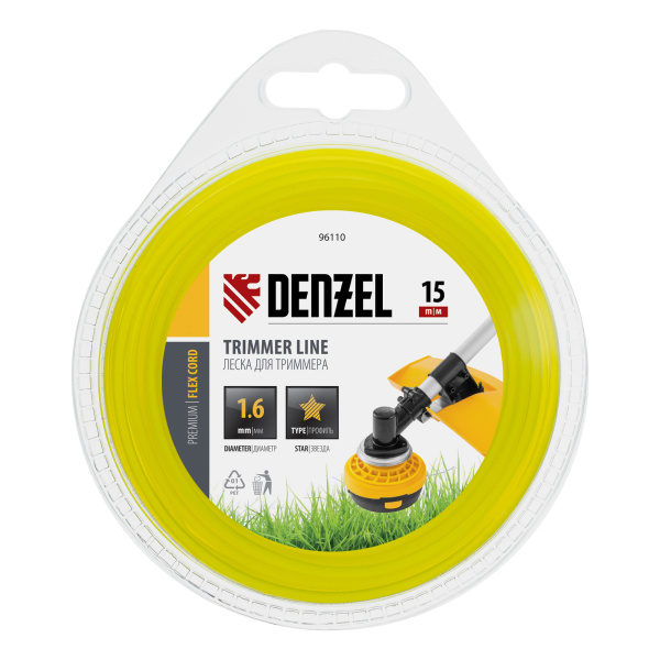 Леска для триммера, звезда 1.6 мм х 15 м, блистер Flex cord Denzel цена