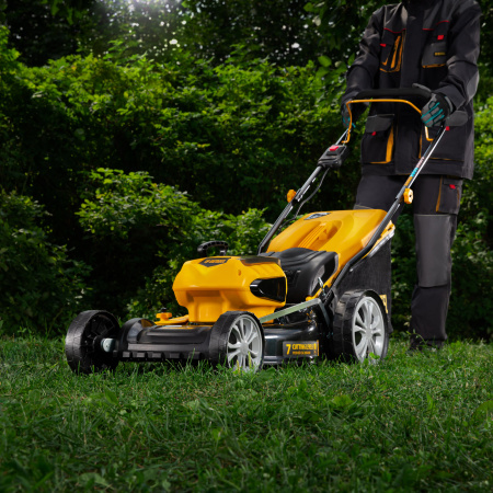 Газонокосилка аккумуляторная бесщеточная RLM450-36, Li-ion, 36 В, 4 Ач, 450 мм, травосборник 40 л Denzel цена