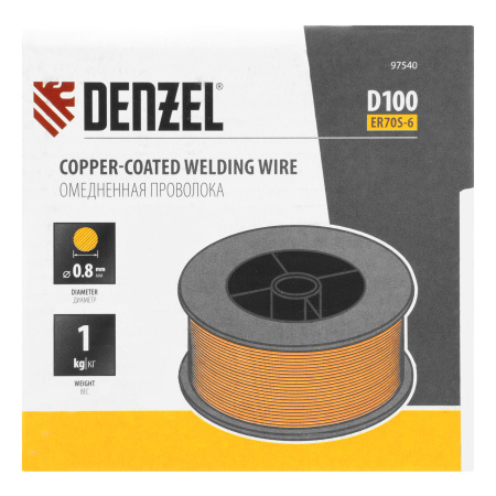 Омедненная проволока ER70S-6, диам. 0,8 мм, 1 кг, диам. катушки D100 Denzel