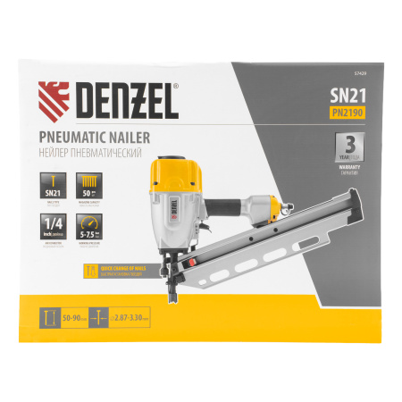 Нейлер пневматический PN2190 для гвоздей SN21 от 50 до 90 мм Denzel цена