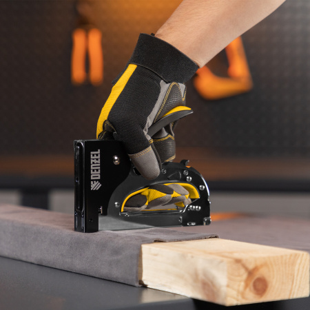 Степлер мебельный, стальной корпус, быстрая загрузка, регул. силы удара, тип 53, 4-14 мм Denzel цена