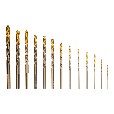 Набор сверл по металлу, 1,5-6,5мм, Р6М5К8-TiN, Golden Tip, 13 шт Denzel