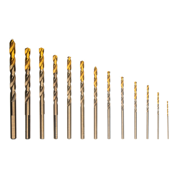 Набор сверл по металлу, 1,5-6,5мм, Р6М5К8-TiN, Golden Tip, 13 шт Denzel