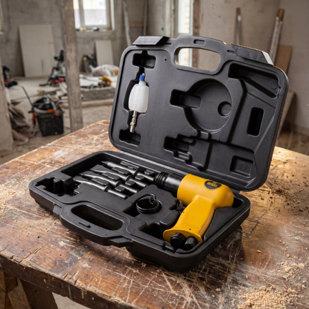 Пневматический молоток НР4500 + набор насадок, 113 л/мин, 4500 уд/мин Denzel цена