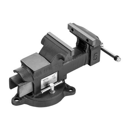 Тиски слесарные BVH-125, 125 мм, поворотные, стальная направляющая, с наковальней //Denzel