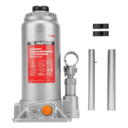 Домкрат гидравлический бутылочный, 5 т, h подъема 197-382 мм Matrix цена