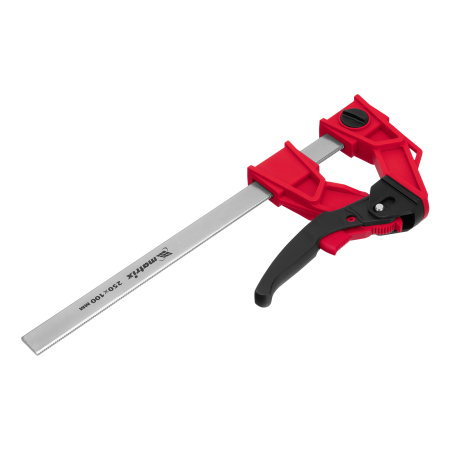 Струбцина реечная быстрозажимная, усиленная, пластиковый корпус рычажно-храповой механизм, 250 х 100 х 401 мм, штанга 5 х 22 мм Matrix цена