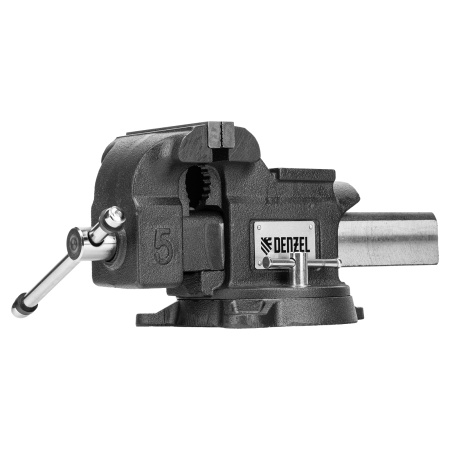 Тиски слесарные BVH-125, 125 мм, поворотные, стальная направляющая, с наковальней //Denzel