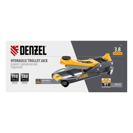 Домкрат гидравлический подкатной, 3,8 т, 110-580 мм, быстрый подъем, низкий подхват, проф. Denzel цена