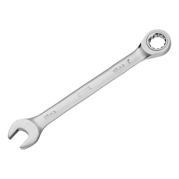 Набор ключей комбинированных трещоточных 6-19 мм, 12 шт., CrV, матовый хром Denzel