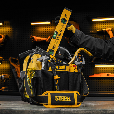 Переноска для инструмента, 260х240х300 мм, 22 кармана, наплечный ремень Denzel цена