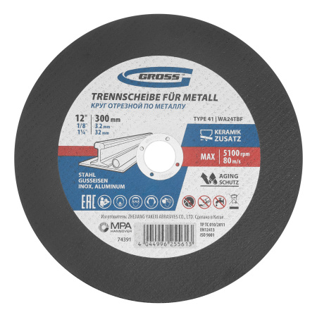 Круг отрезной по металлу, 300 x 3,2 x 32 мм, WA24TBF// Gross