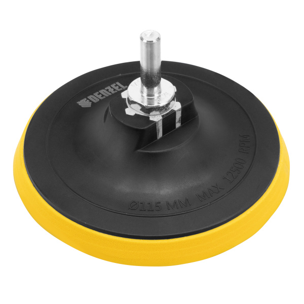 Тарелка опорная для дрели и УШМ с липучкой, 115 мм, стандартная, с адаптером c М14 на d8 Denzel