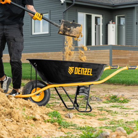 Тачка строительная, усиленная, объем 130 л, 230 кг, колесо 15х6.00-6 Denzel цена