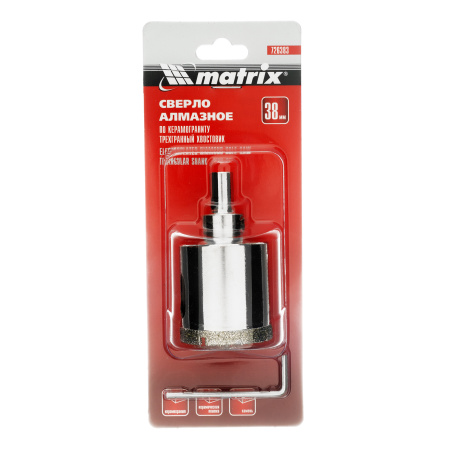 Сверло алмазное по керамограниту, 38 х 67 мм, трехгранный хвостовик Matrix