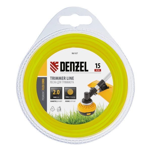 Леска для триммера, круглая 2 мм х 15 м, блистер Flex cord Denzel цена