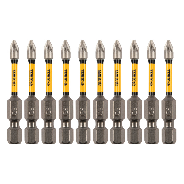Бита IMPACT, PZ1x50 мм, лазерная обработка шлица, сталь S2, 10 шт., Е 6,3 Denzel