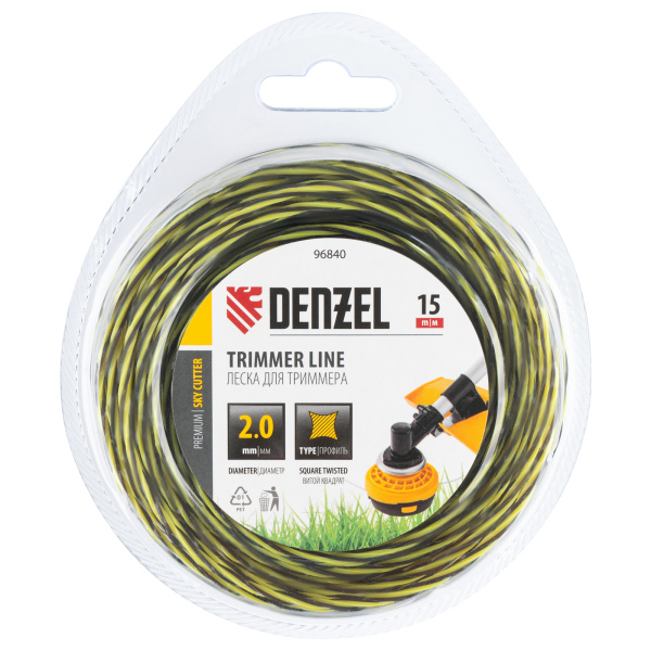 Леска для триммера двухкомпонентная витая квадратная, 2,0мм х 15м, блистер SkyCutter Denzel цена