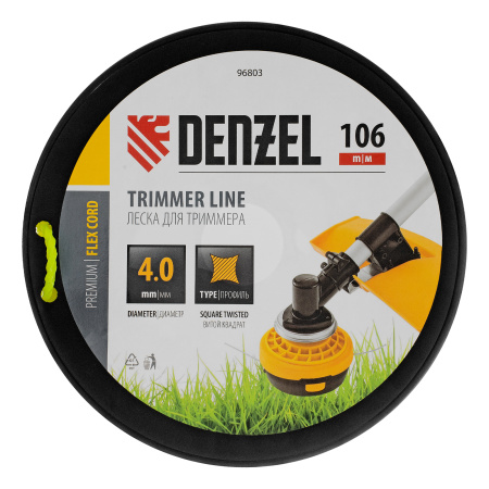 Леска для триммера витой квадрат, 4,0мм х 106м, на DIN катушке FLEX CORD Denzel цена