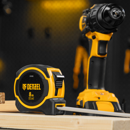 Рулетка 8м х 25мм, двухкомп. корпус, магнитный обрезиненный зацеп Denzel цена