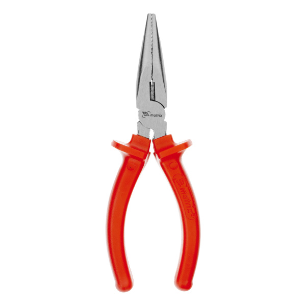 Длинногубцы прямые Econom, 160 мм, шлифованные, пластмассовые рукоятки Matrix