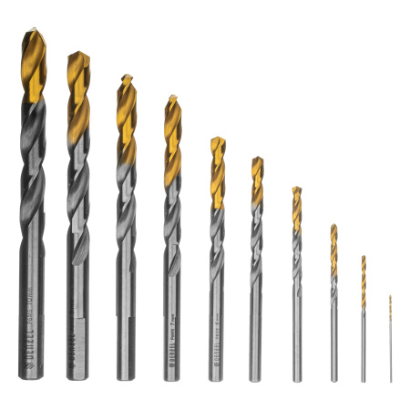 Набор сверл по металлу, 1-10 мм, Р6М5-TiN, Golden Tip, 10 шт Denzel