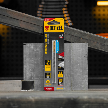 Сверло спиральное по металлу 3 х 100 мм, Р6М5, Golden Tip, удлиненное, 2шт. Denzel