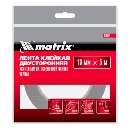 Лента клейкая на вспененной основе усиленная, двусторонняя, черная, 19 мм х 5 м Matrix цена