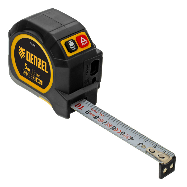 Лазерный дальномер с рулеткой LT-40, 5м x 19 мм, дальномер 40м, автомат. фиксация Denzel цена