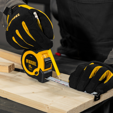 Рулетка 10м х 25мм, двухкомп. корпус, кнопка-пауза Denzel цена