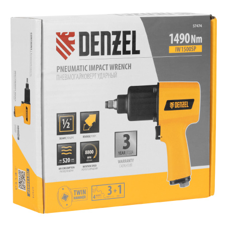 Ударный пневмогайковерт IW1500SP, 1/2", 8800 об/мин, 1490 Нм Denzel цена