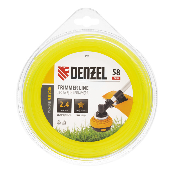 Леска для триммера, звезда 2.4 мм х 58 м, блистер Flex cord Denzel цена