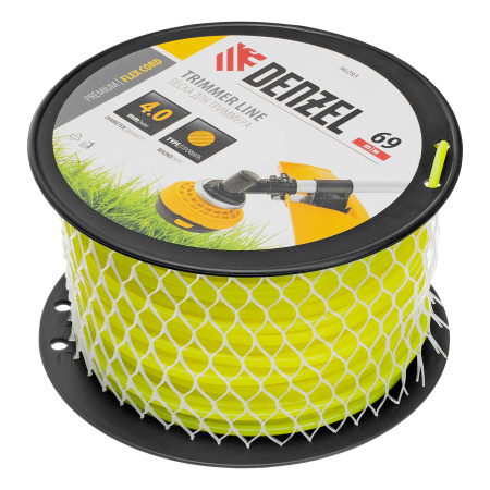Леска для триммера круглая, 4,0мм х 69м, на DIN катушке FLEX CORD,  Denzel цена