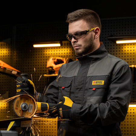 Очки защитные открытые, поликарбонатные, дымчатая линза, 2х комп.дужки Denzel цена