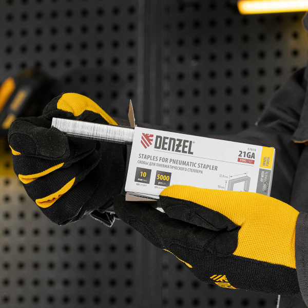 Скобы 21GA для пнев. степл., 10мм, шир. - 0,95мм, тол. - 0,6мм, шир. скобы - 12,8мм, 5000шт Denzel цена