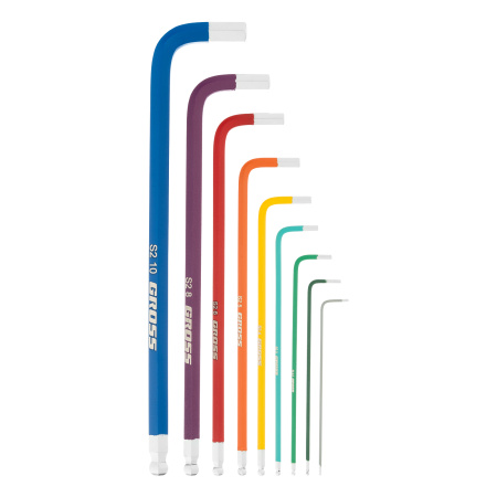 Набор ключей имбусовых HEX, 1.5-10 мм, S2, 9 шт, магнит, экстра-длинные с шаром, хром/краска Gross